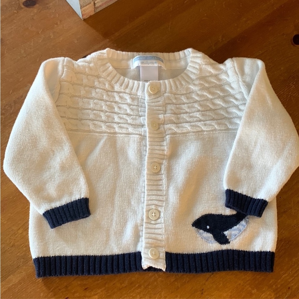 Janie and Jack White and Blue Whale Lafayette Cardigan